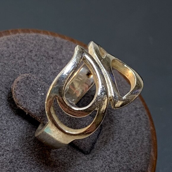 VTG Sterling Silver 925 Double Teardrop Design Bypass Statement Ring Size 8.25 - Picture 10 of 13